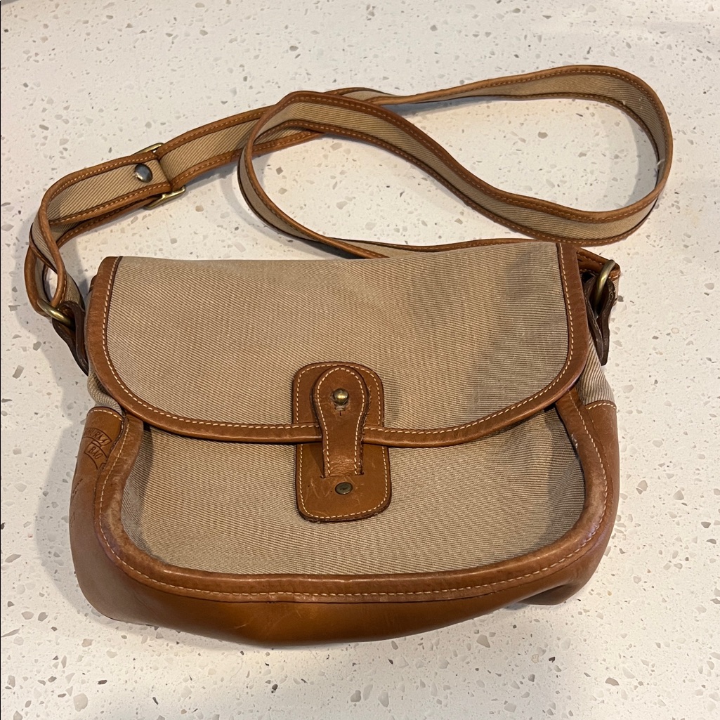 Ghurka Marley No 19 Leather Canvas Crossbody Saddle Bag Tan